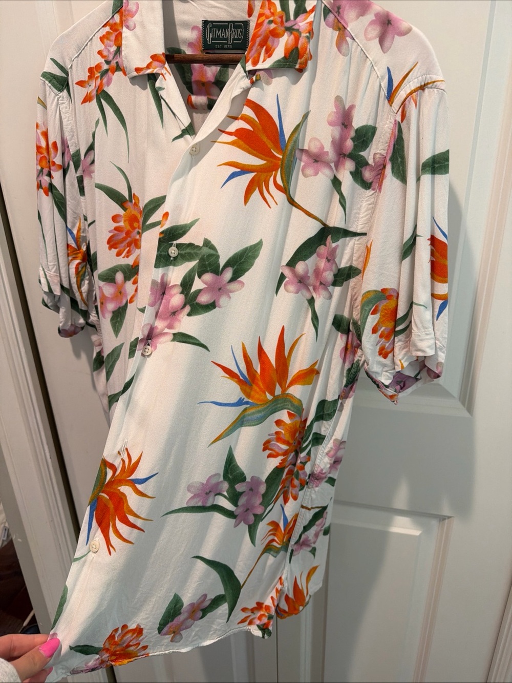 Gitman Bros Vintage Men's L Floral Hawaiian Short Sleeve Camp Loop Collar USA - Picture 7 of 11